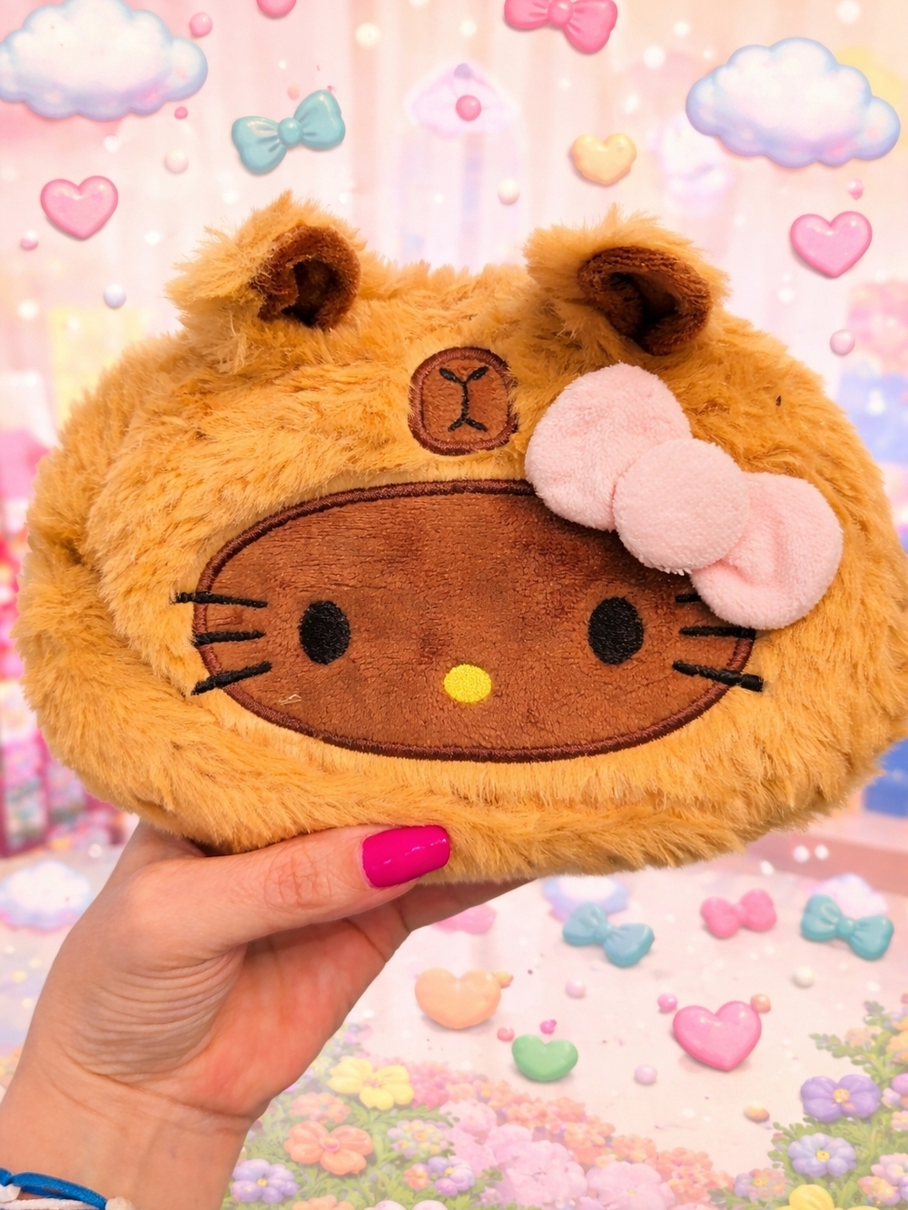 Plush Bear Face Coin Purse with Pink Bow